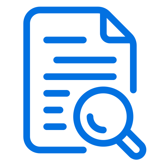 Papers with magnifying glass icon