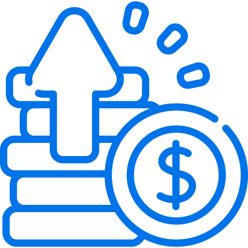 Coins and up arrow