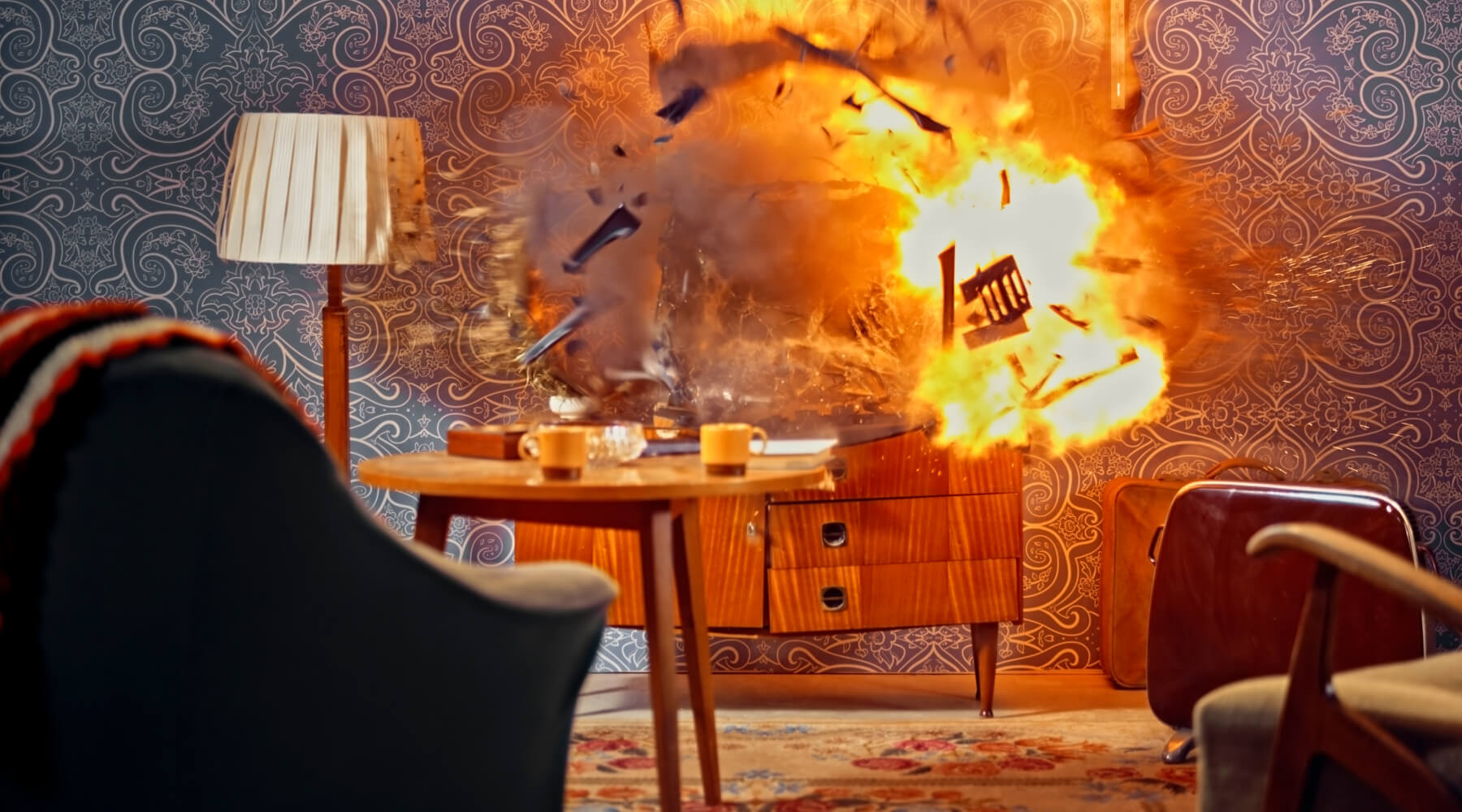 Home entertainment set burning