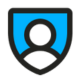 Blue shield icon with figure on it