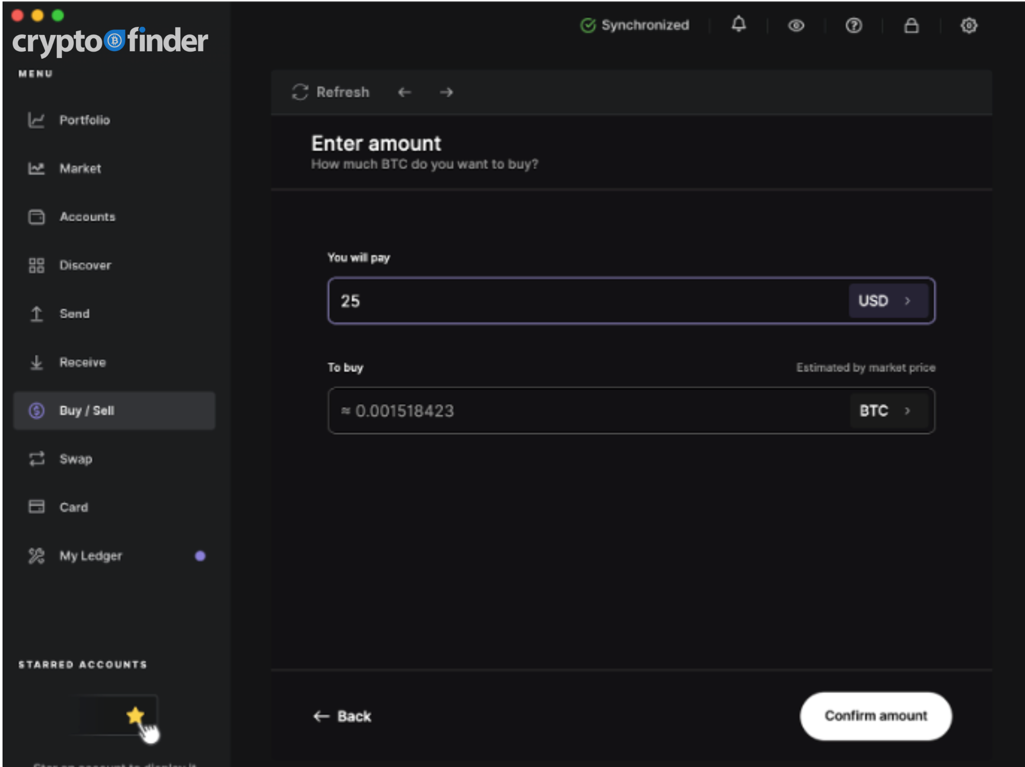 Buying BTC with USD in Ledger Live